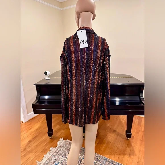 NWT Zara Luxury Party Blogger’s and Celebrity Favorite Sequin Shirt/Top